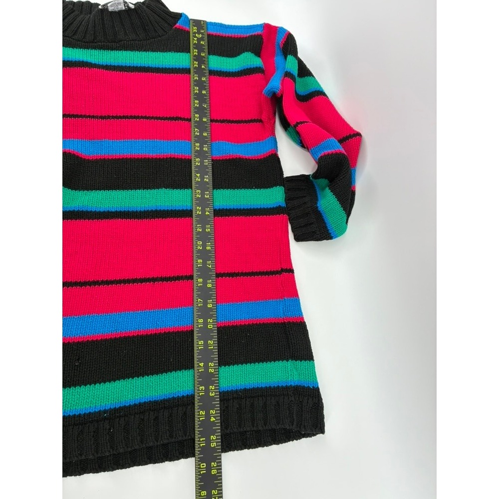 VNTG 90's Croquet Club Striped Mock Neck Sweater Pink Blue Green Black USA Made - Picture 7 of 10